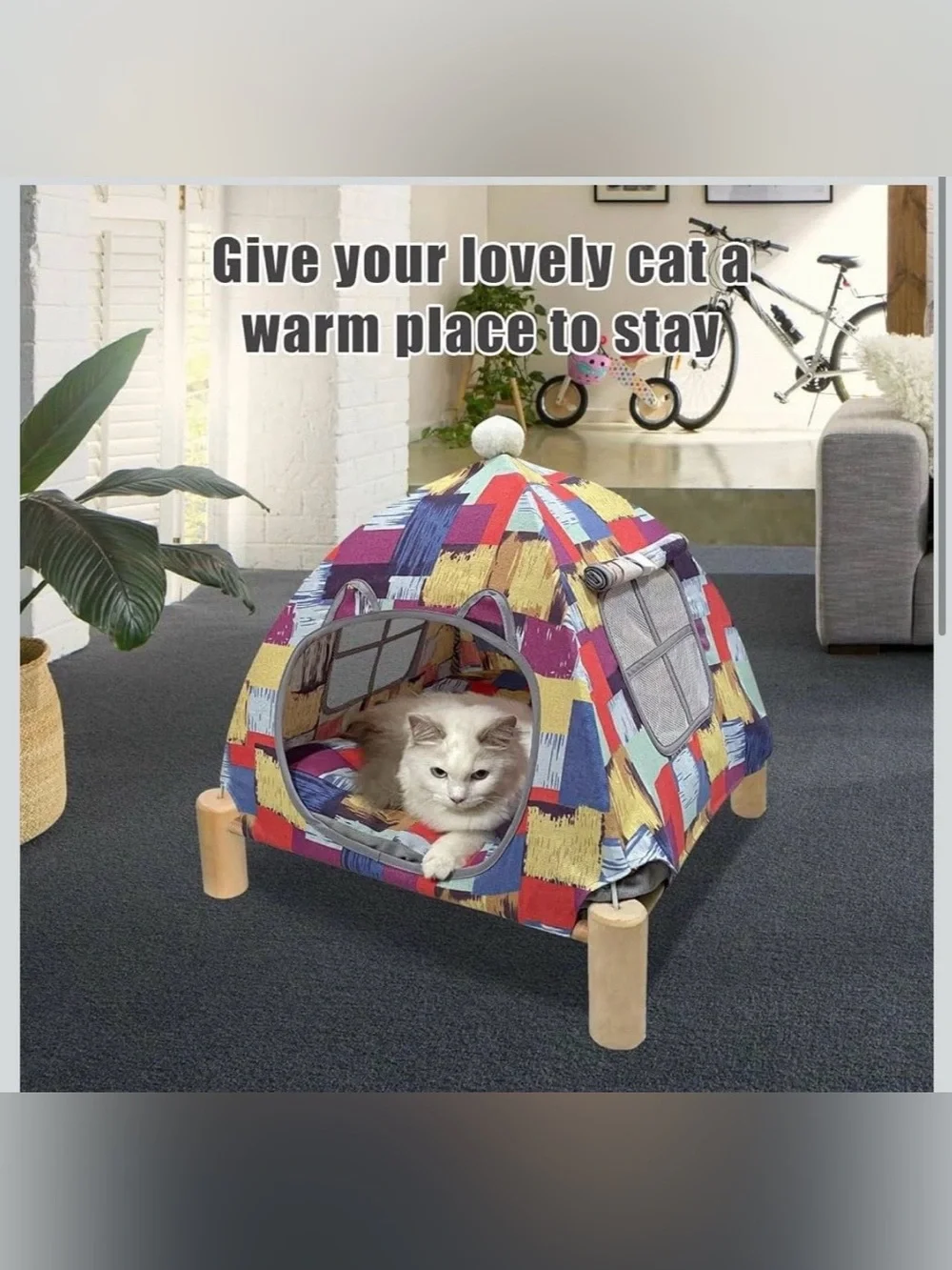 Pozico Portable Cat Tent Bed - Lightweight Foldable Cat House with Soft Washable